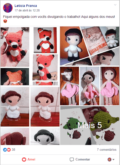 Coleção de amigurumis em crochê, incluindo animais e bonecas artesanais feitas à mão.